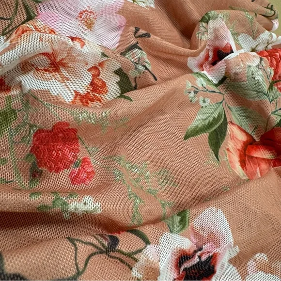 🌺SALE FLORAL MESH BODYCON MIDI DRESS - Picture 7 of 9